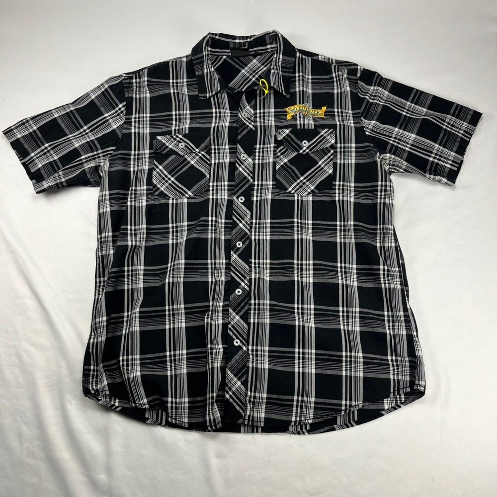 SweetWater Brewing Company Plaid Button Up Shirt Mens 2XL Black White Burnside